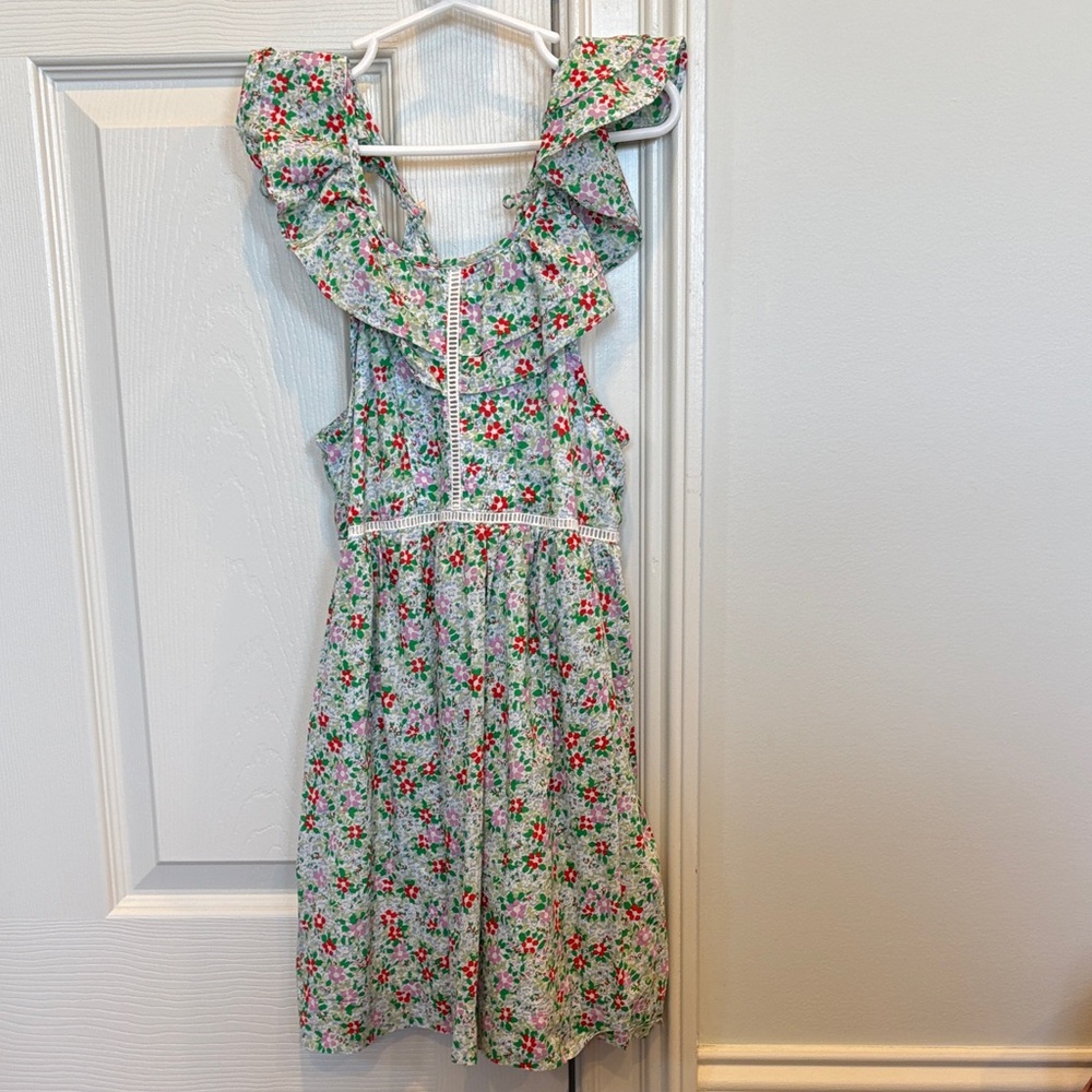 Crewcuts Floral Ruffle Kids Dress - Green and Red